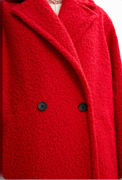 Double-breasted bouclé coat of