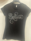 Believe Clear Rhinestone Crewneck Short Sleeve plus Shirt