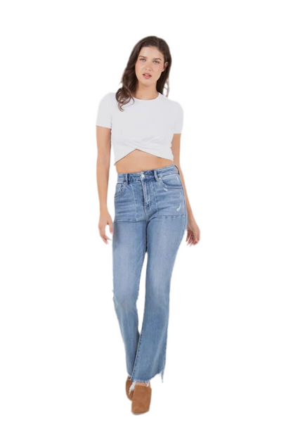 Mesh Tummy Control High Rise Flare Jeans