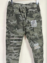 Load image into Gallery viewer, Camouflage Crinkle Jogger pants w/ Sequin Patches