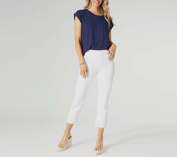 Capri jeans was embroidered eyelet trim