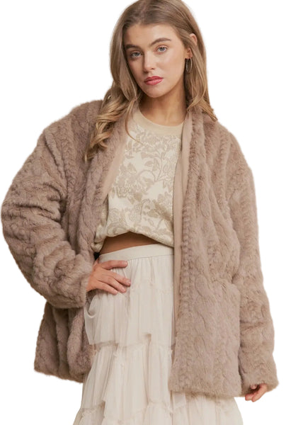 Pressed Print Faux Fur Jacket