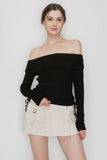 Long Sleeve Side Ruched Off Shoulder Top