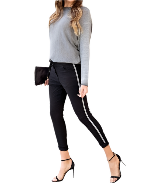 Rhinestone Side Stripe Crinkle Jogger