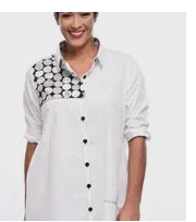 White Black Marble Button Down Blouse
