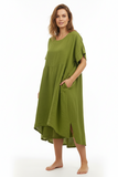 Back Buttons Down Linen Dress