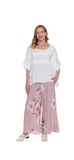 LINEN FLORAL PRINT WIDE LEG PANTS WITH POCKETS AND WIDE ELASTIC BAND
