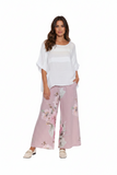 LINEN FLORAL PRINT WIDE LEG PANTS WITH POCKETS AND WIDE ELASTIC BAND