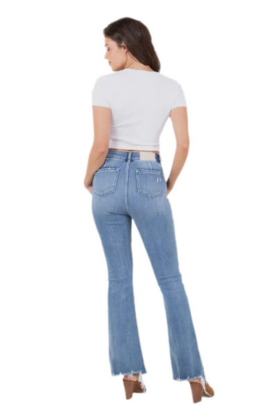 Mesh Tummy Control High Rise Flare Jeans