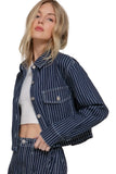 Button Down Stripe Denim Short Jacket