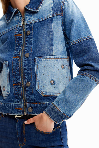 Patchwork denim trucker jacket