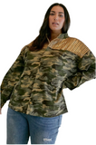 Plus Camo Sequined Long Sleeve Jacket Oversized