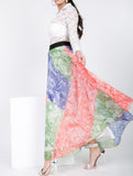 Color Block Pleated Maxi Skirt