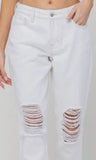 High Rise Distressed Contrast Threading Mom Jeans