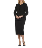 3 pc collarless 1-button skirt suit
