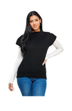 Mock Neck Shoulder Padded Knit Top Sleeveless