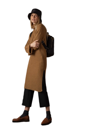 Ribbed Knit Long Sleeve Midi Dress