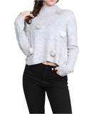 Light sweater with fur ball accent- Women