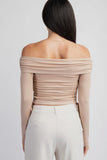 Long Sleeve Side Ruched Off Shoulder Top