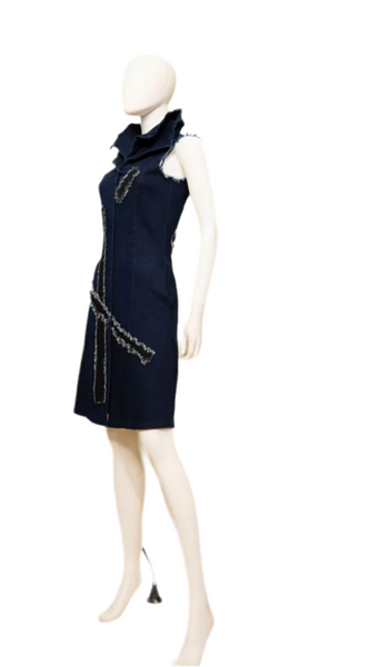 Stretch denim double collars vest dress