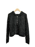 Silver Beaded Knit Crop Zip Up Hoodie