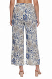 LINEN FLORAL ELASTIC WAIST PANTS WITH POCKETS AND SLIT