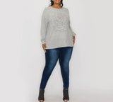 Cozy Knit Long Sleeve Rose Stud Pullover