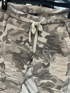 Camouflage Crinkle Jogger pants w/ Sequin Patches