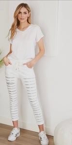 White Sequin Crinkle Jogger pants