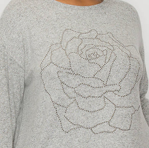 Cozy Knit Long Sleeve Rose Stud Pullover