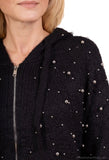 Silver Beaded Knit Crop Zip Up Hoodie