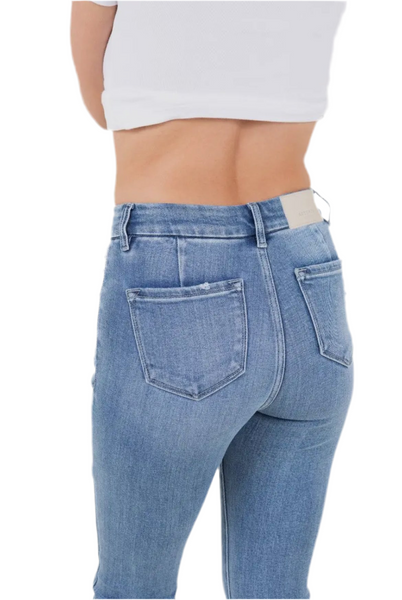 Mesh Tummy Control High Rise Flare Jeans