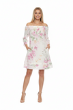 LINEN FLORAL OFF SHOULDER DRESS WITH RUFFLE DETAIL L5850