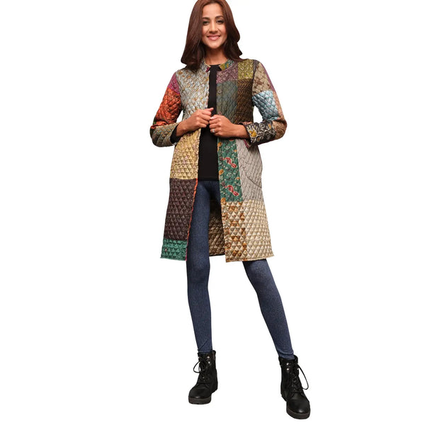 Patchwork Quilted Faux Silk Jacket