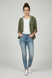 Jacket with light hood Cropped Buttoned