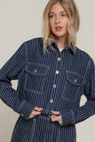 Button Down Stripe Denim Short Jacket