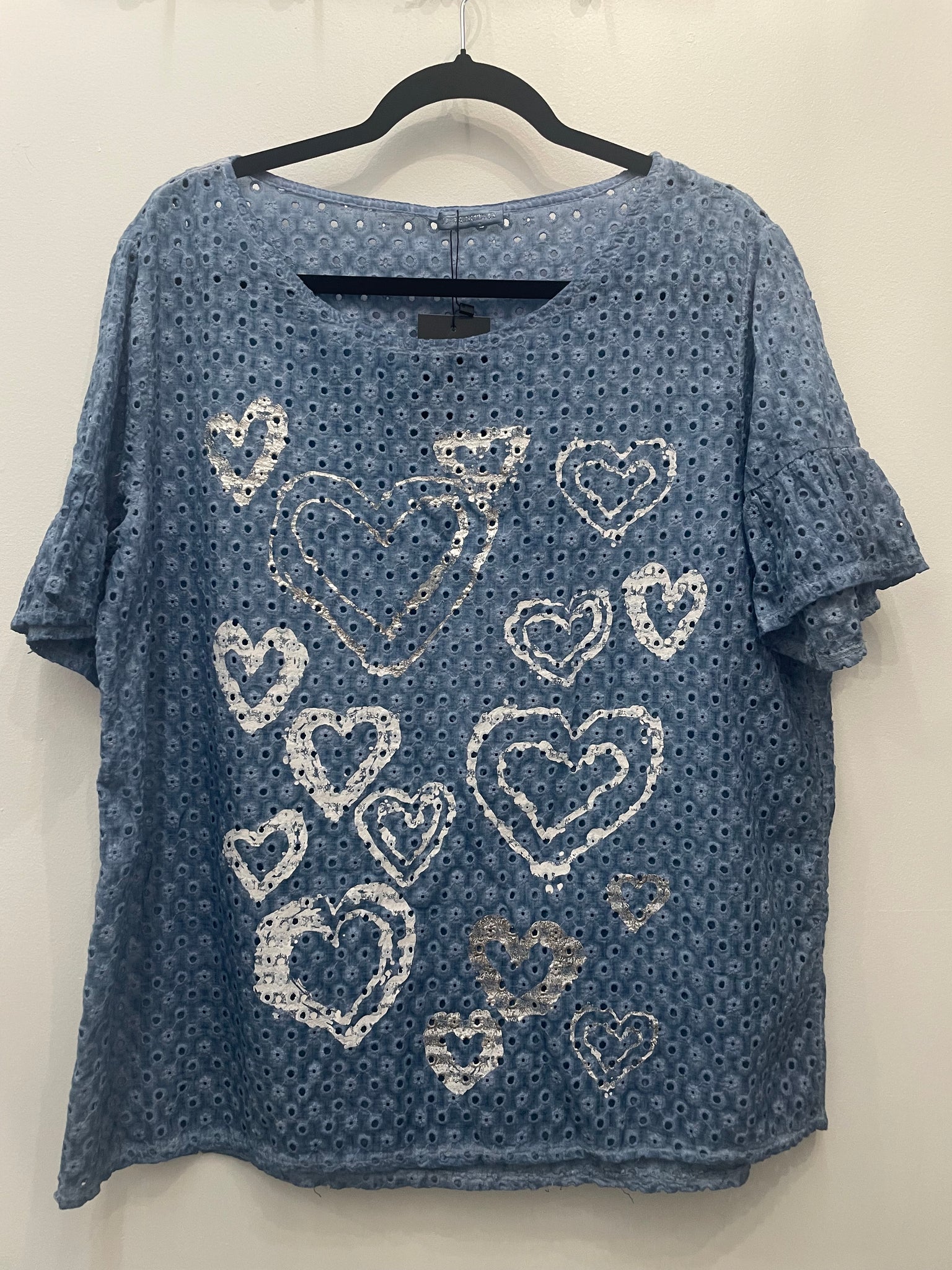 Heart Eyelet Top Blue Jeans