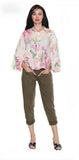 LINEN COLLARED FLORAL TOP WITH CUFFS L5863