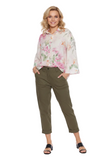 LINEN COLLARED FLORAL TOP WITH CUFFS L5863