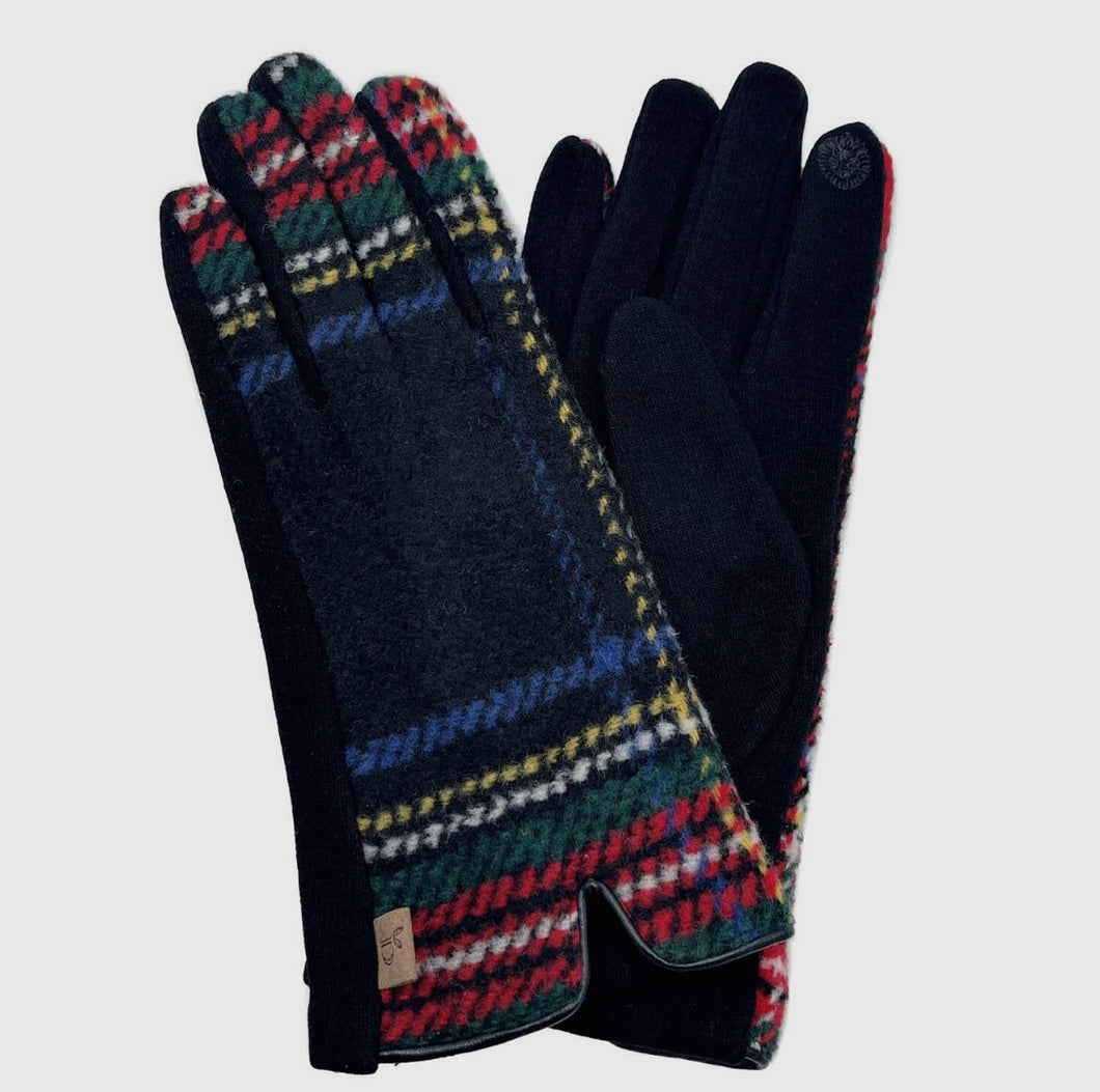 Black Plaid Notch gloves touchscreen