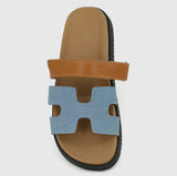 Denim Velcro Strap Slide Sandals