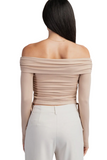 Long Sleeve Side Ruched Off Shoulder Top