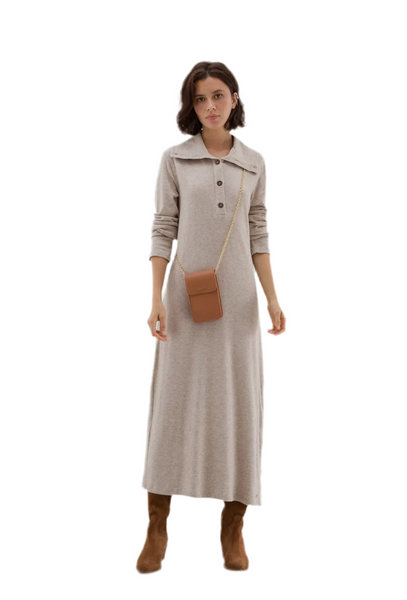 Wide Collar Knit Long Sleeve Dress