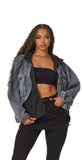 Denim Jacket with Front Zip/ Hood
