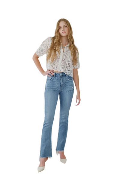 Mesh Tummy Control High Rise Flare Jeans