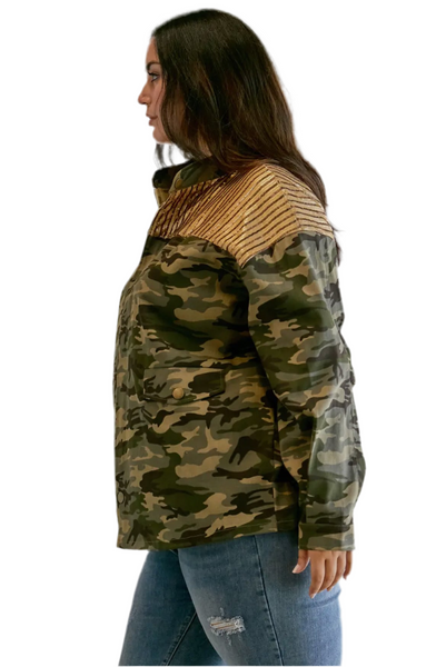 Plus Camo Sequined Long Sleeve Jacket Oversized