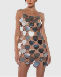Heart Foil Silver Chain Mini Dress