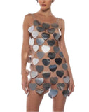 Heart Foil Silver Chain Mini Dress
