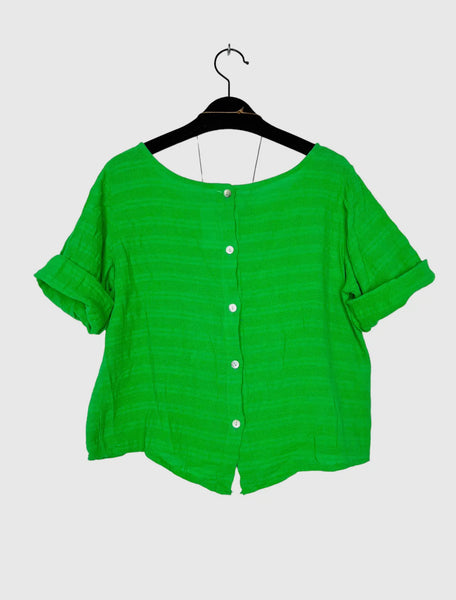 Crop Cotton Blouse Solid Color w/Necklace