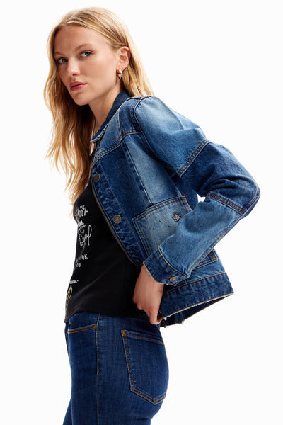 Patchwork denim trucker jacket